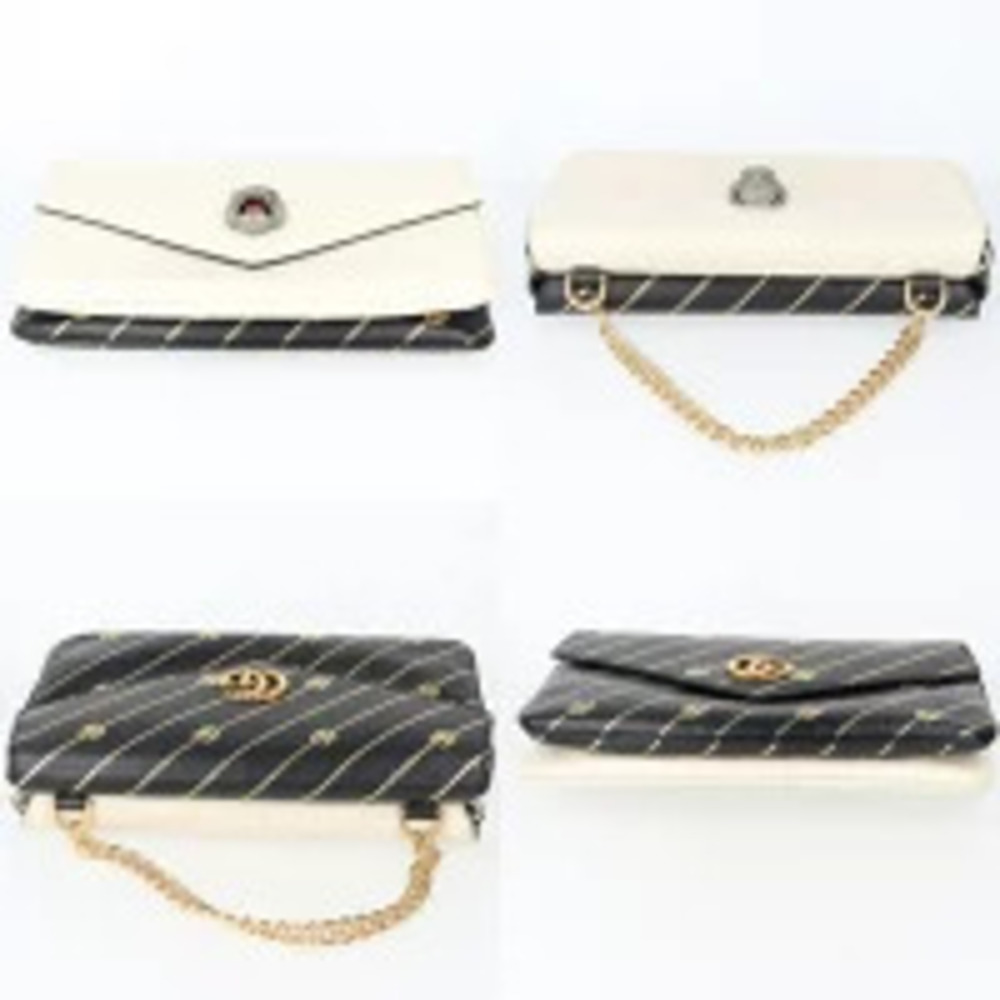 Gucci h Leather Cat White Black Chain Shoulder Bag Gold Face GG Marmont Double - Picture 4 of 13